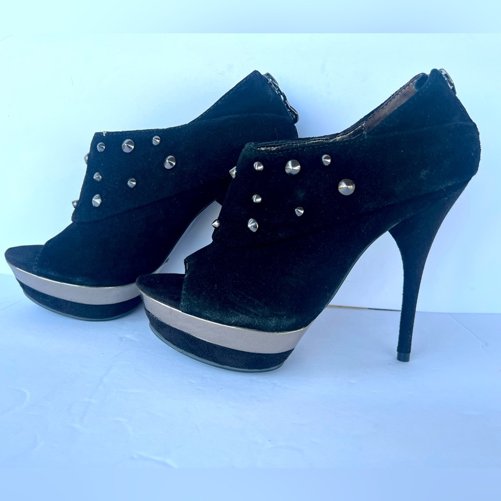 Strutt Couture Zandra Rhodes Black Suede Heels Shoes with Spikes Size 37/ US 7